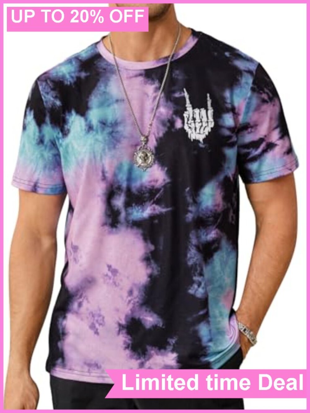 Men's Tie Dye Graphic T-Shirt Skeleton Print Short Sleeve Crew Neck Casual Tee